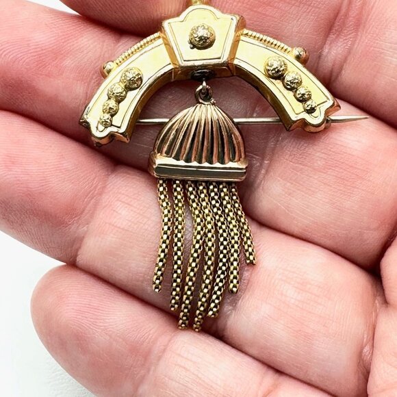 Antique Victorian Brooch Pin 10K Yellow Gold Fringe Pendant Design 3.49 Grams - Picture 5 of 6